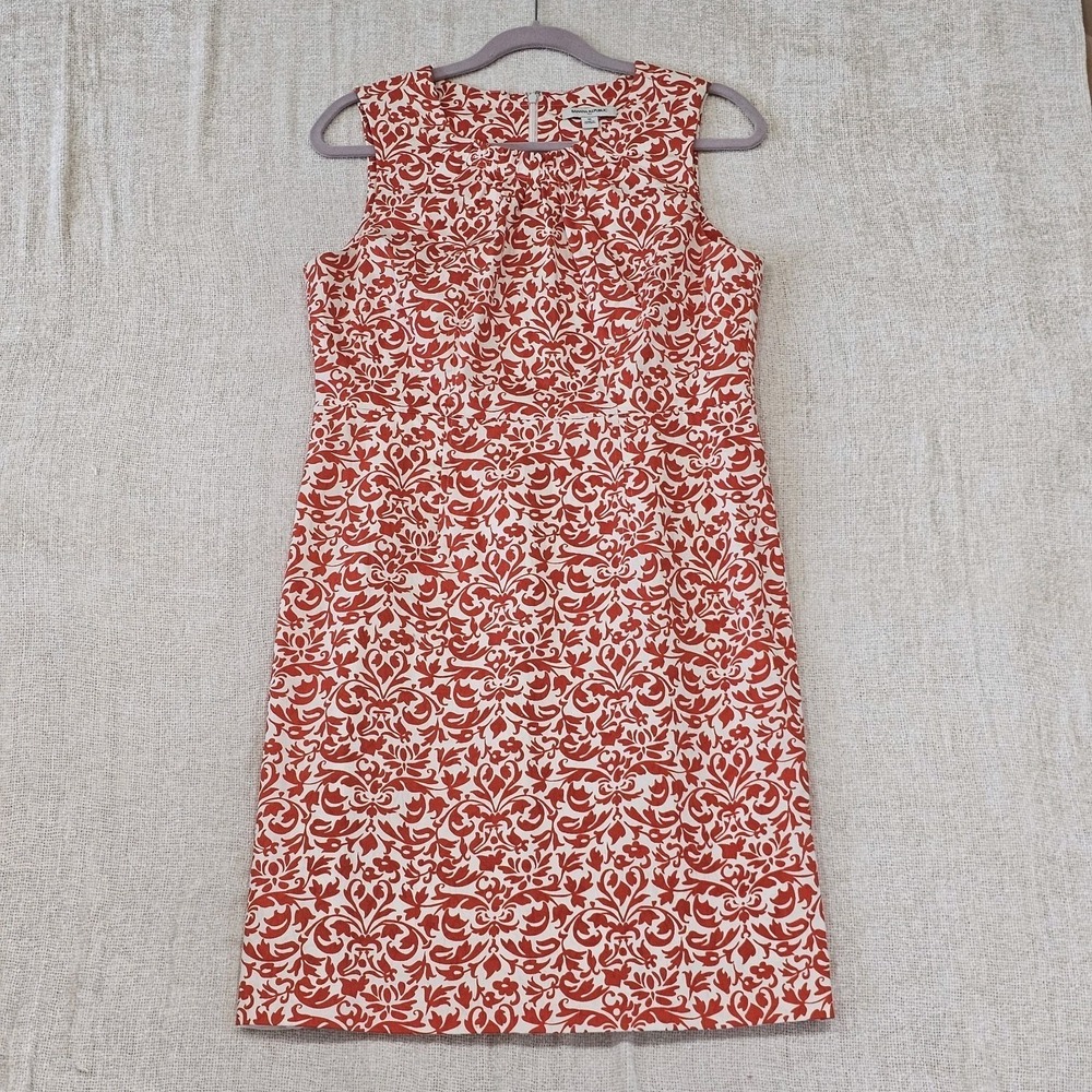 Banana Republic Pleated Lined Midi Sheath Dress Size 10 Orange White Classic
